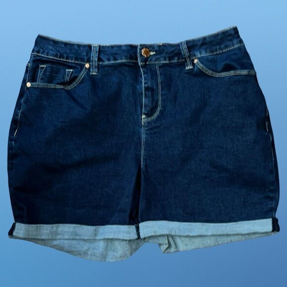 YMI Jeans High Rise Dark Wash Cuffed Denim Shorts Size 16 #137 - Picture 2 of 5